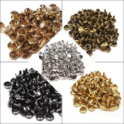 100 Sets Metal Double Cap Round Rivets 6-8mm – Nail Spike Studs for Leather Craft, Shoes, Bags & DIY Accessories