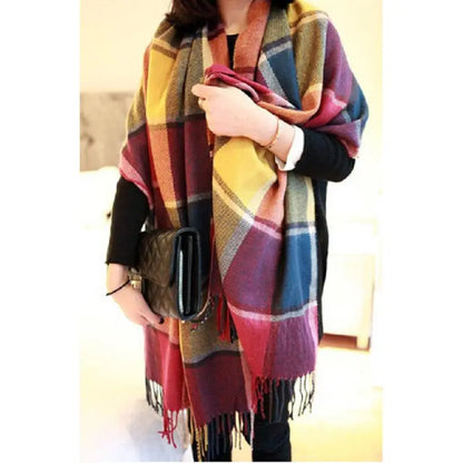 Winter Female Lattice Imitation Cashmere Scarf | Fashionably Thick & Warm Shawl