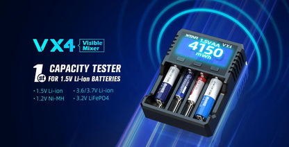 XTAR VX4 20W Fast Battery Charger with LED Display – 18650, AAA/AA, Li-ion, NiMH, LiFePO4 Charger & Capacity Tester