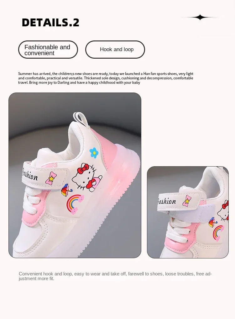 Sanrio LED Hello Kitty Shoes for Girls – Cute Cartoon Kawaii Summer Sneakers with Soft Bottom