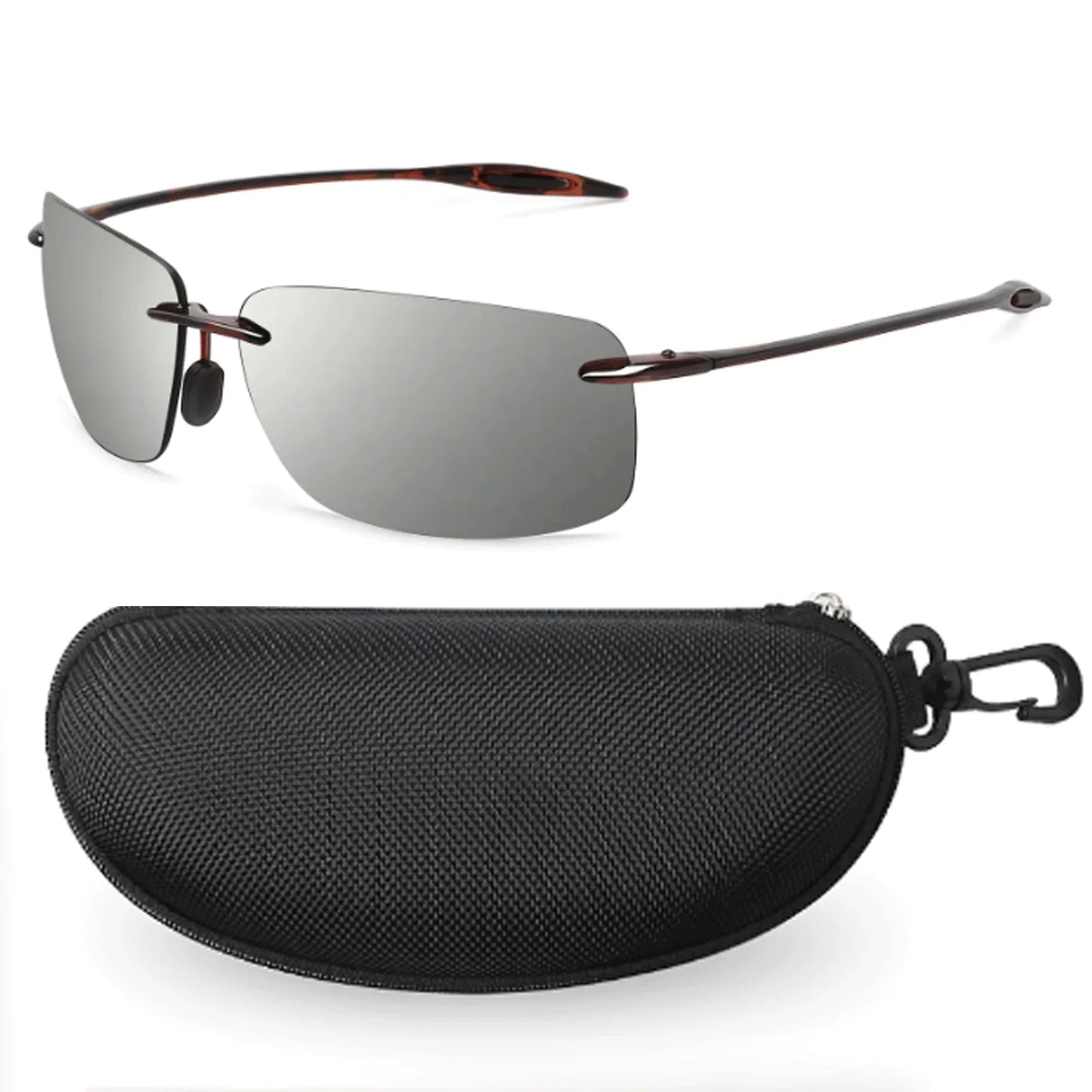 JULI Polarized Classic Sports Rimless Sunglasses – Ultralight Rectangle Frame for Men, Ideal for Fishing, Driving, UV400 Protection, Model MJ8009