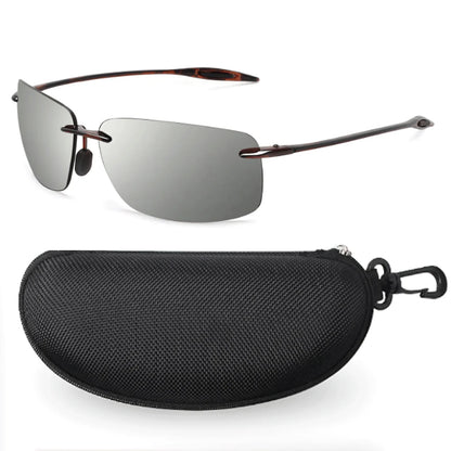 JULI Polarized Classic Sports Rimless Sunglasses – Ultralight Rectangle Frame for Men, Ideal for Fishing, Driving, UV400 Protection, Model MJ8009
