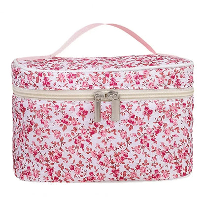 Cotton Floral Cosmetic Pouch – Dual Zipper Makeup Organizer, Portable Travel Storage & Wash Bag