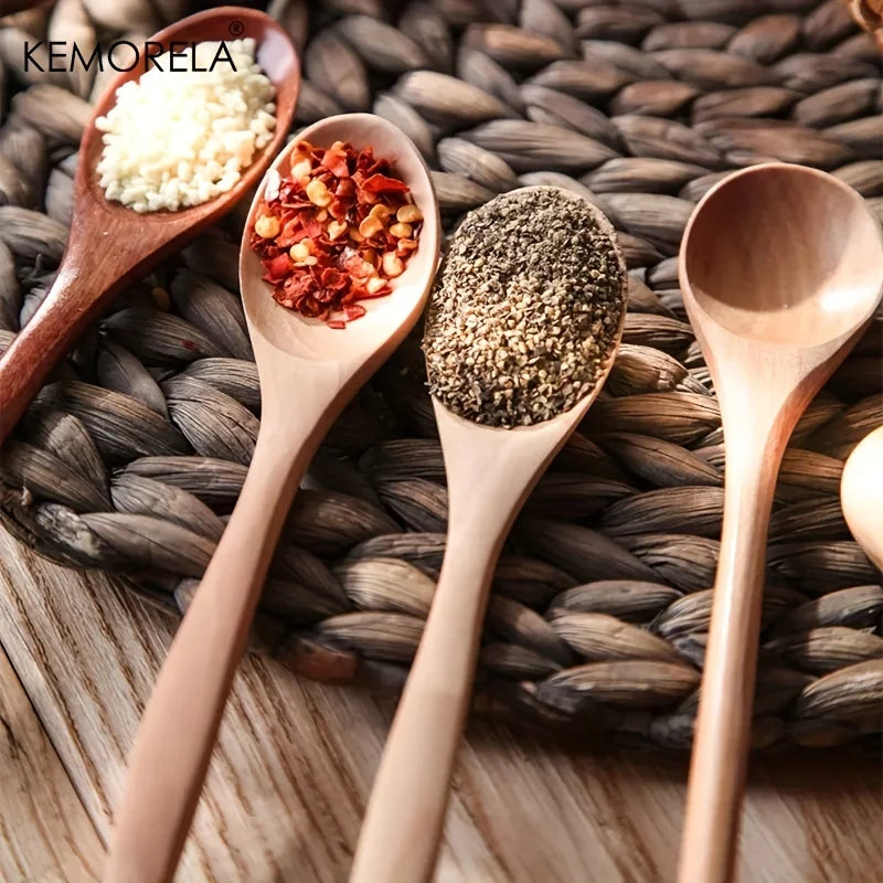 6pcs Wooden Coffee & Tea Spoon Set — Long Handle Honey Dessert Stirring Teaspoons Tableware