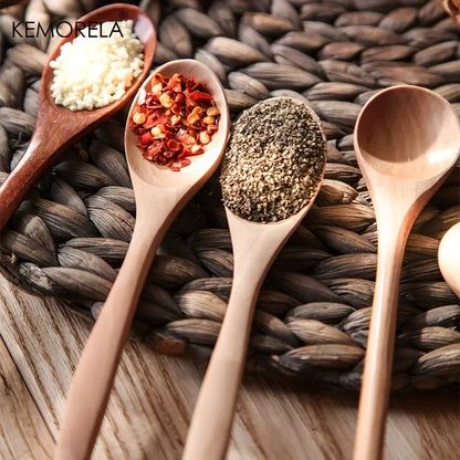 6pcs Wooden Coffee & Tea Spoon Set — Long Handle Honey Dessert Stirring Teaspoons Tableware