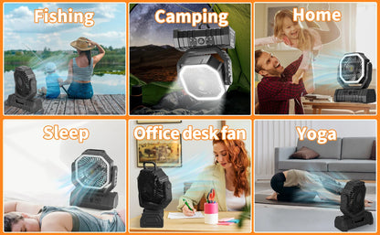 20000mAh / 10000mAh USB Rechargeable Camping Fan — Portable Wireless Air Circulator with 270° Rotating Head & Hook