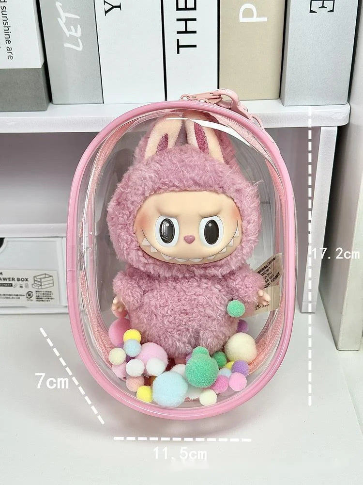 V1 V2 Labubu Protective Cover - 17cm Cotton Doll Sitting Bag, Transparent Dustproof Plush Doll Storage