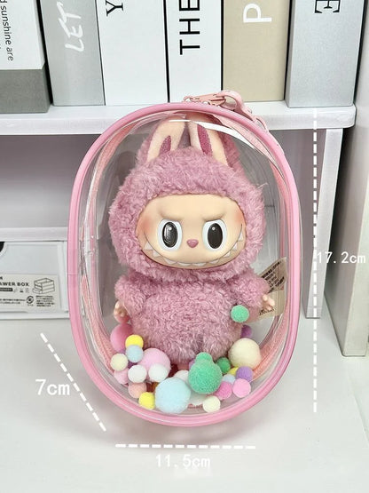 V1 V2 Labubu Protective Cover - 17cm Cotton Doll Sitting Bag, Transparent Dustproof Plush Doll Storage