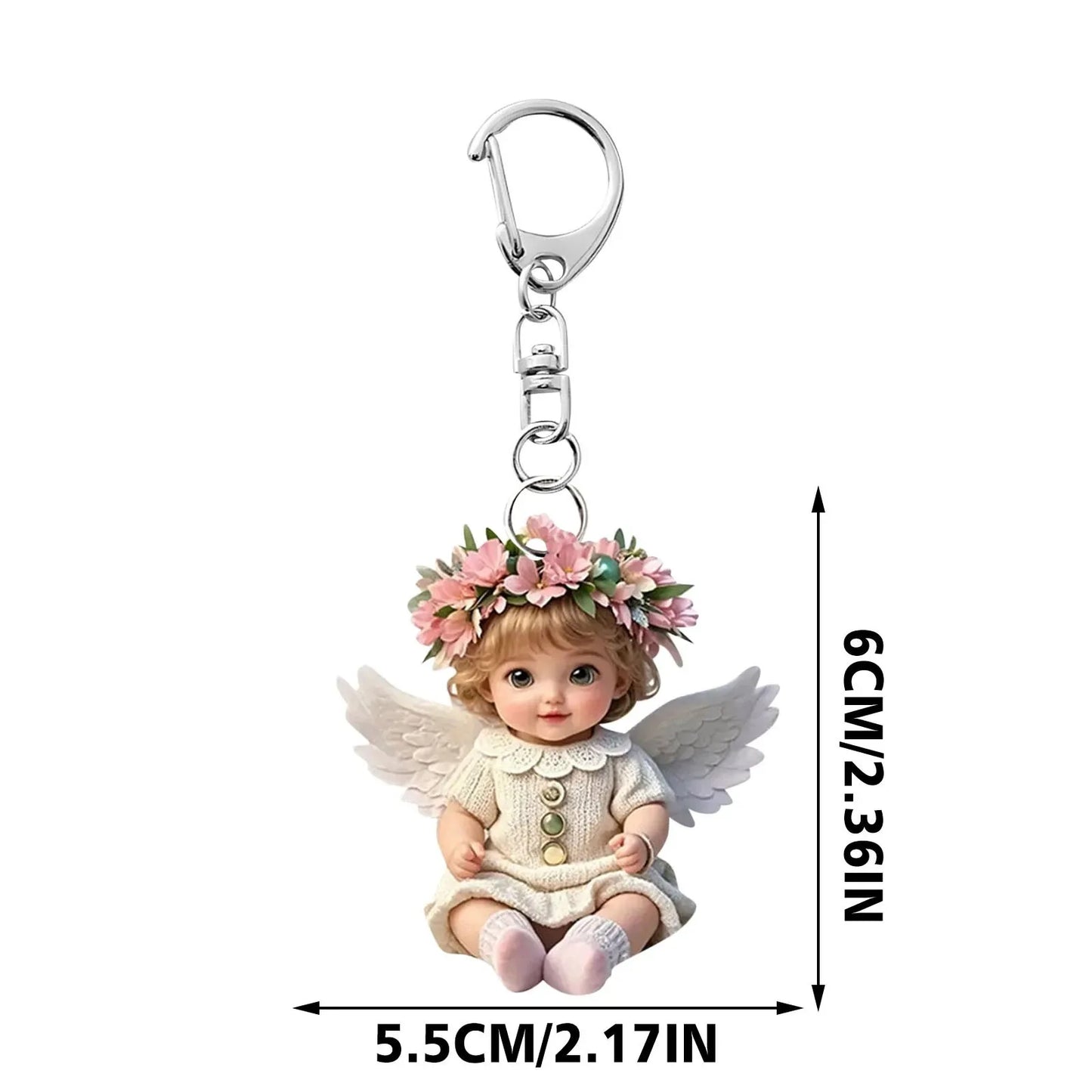 2D Acrylic Angel Baby Girl Keychain – Flat Keyring Pendant for Bags, Car, Backpack Accessories & Jewelry