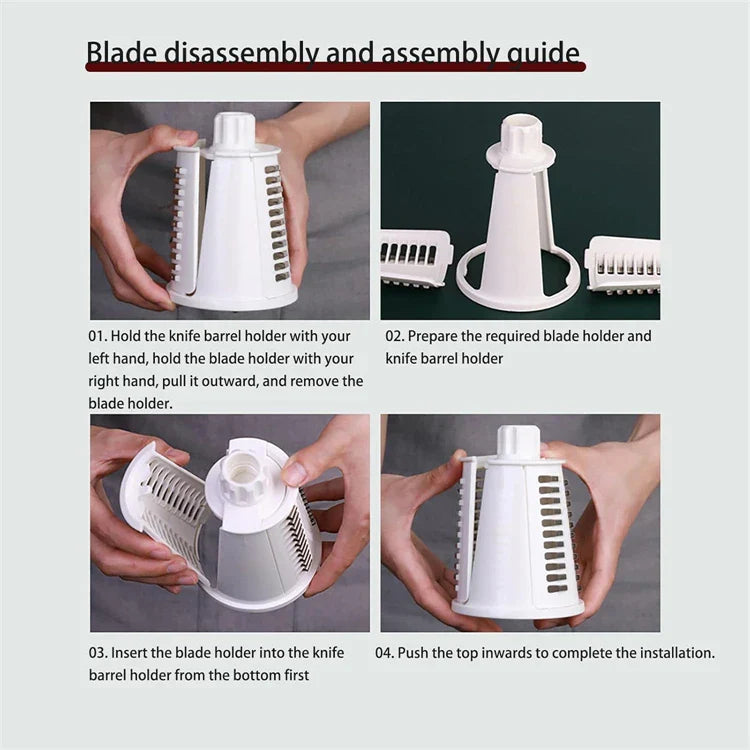 LMETJMA 5-in-1 Rotary Cheese Grater — Vegetable Mandoline, Julienne Slicer & Nut Chopper