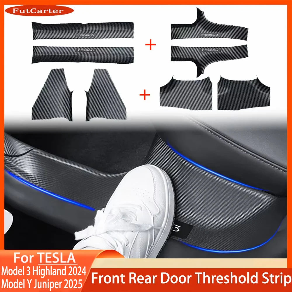 2/4/8PCS Tesla Model 3/Y Highland Door Sill Protector — ABS Anti-Kick Waterproof Threshold Strip for Front & Rear