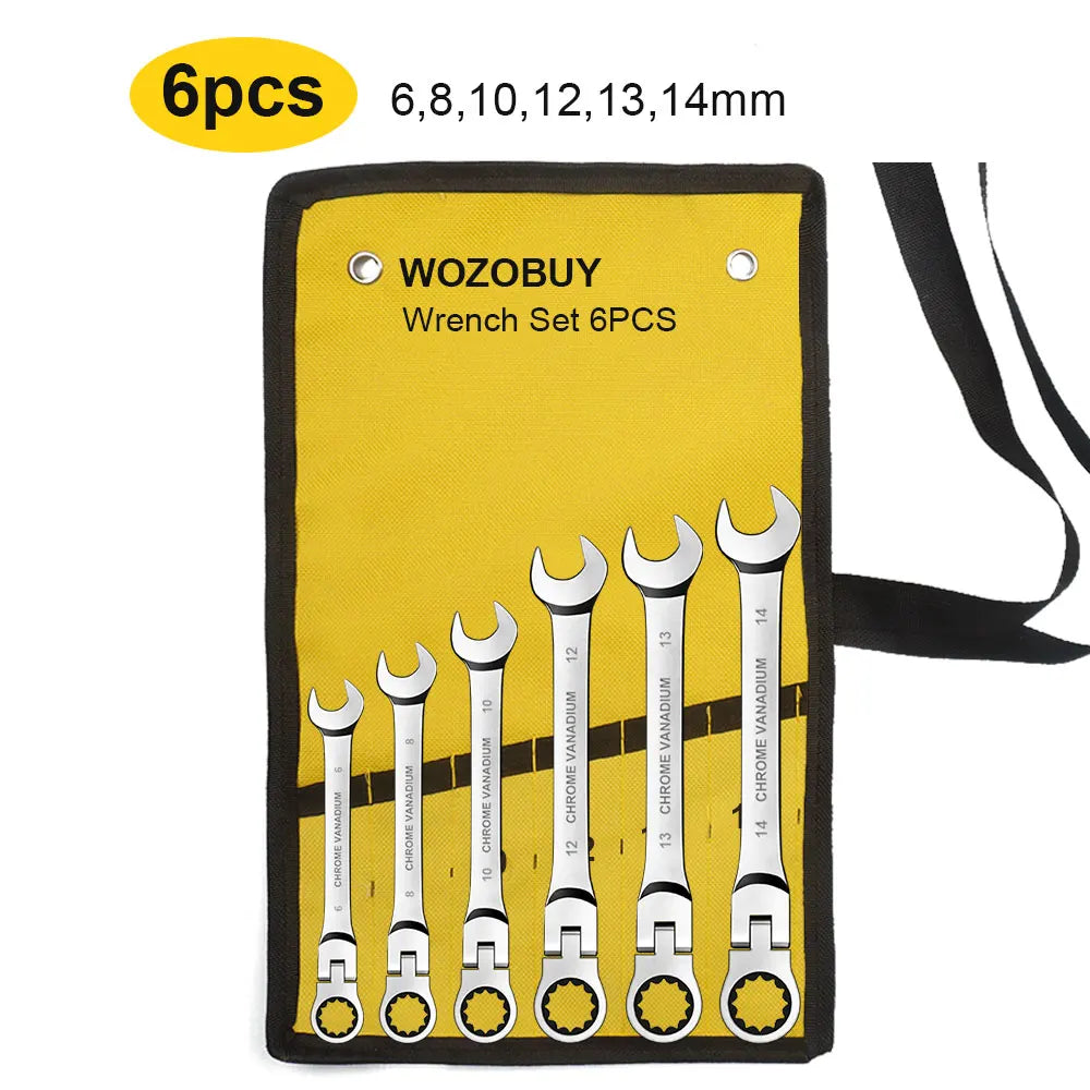 6-22mm Metric Ratcheting Combination Wrench Set – Flex Head Chrome Vanadium Steel Spanners with Carry Bag