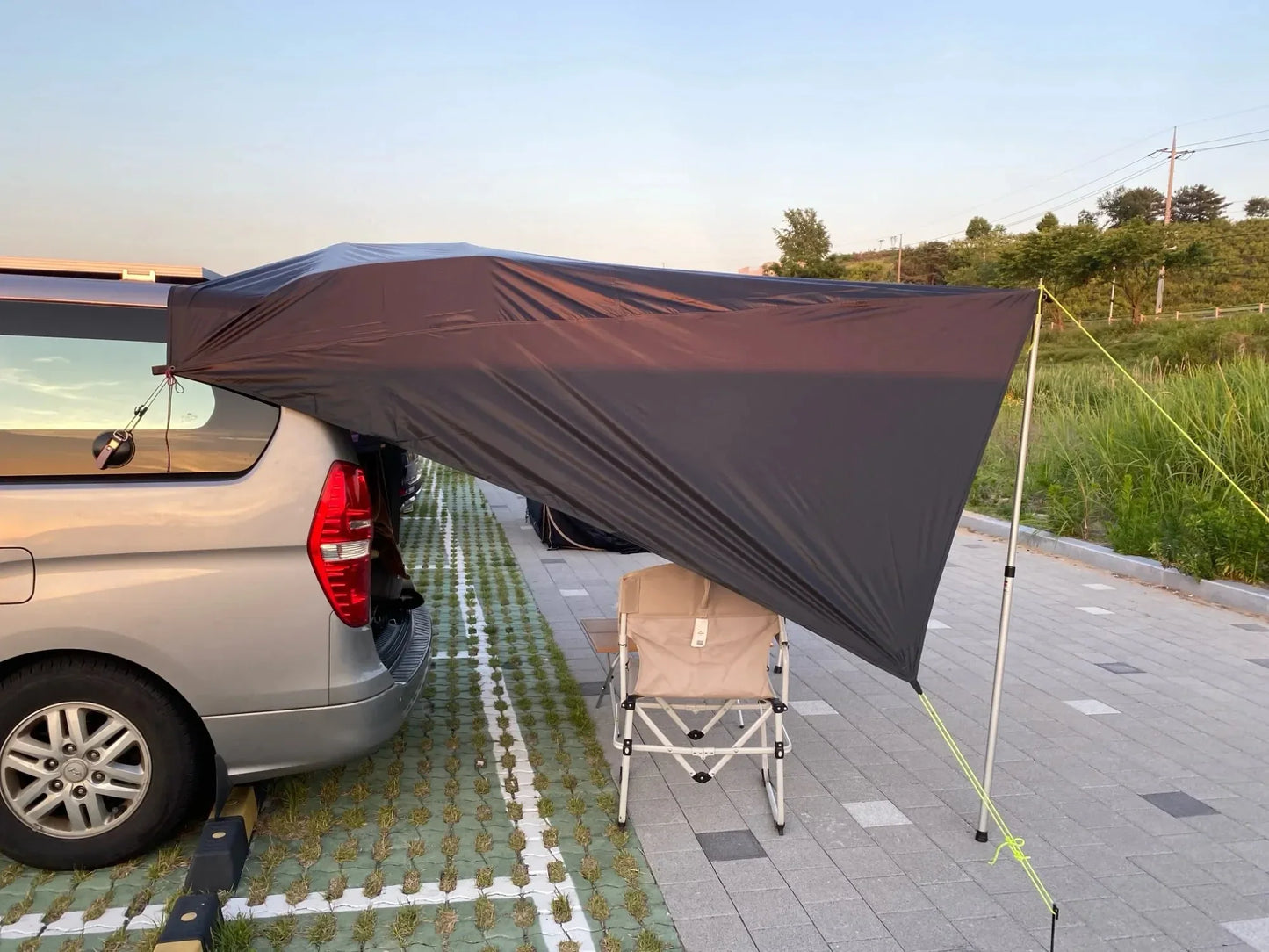 Bat Shape Black Coating Car Side Awning Tarp – 2x3 Waterproof Outdoor Shelter Tent for SUV & Van