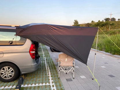 Bat Shape Black Coating Car Side Awning Tarp – 2x3 Waterproof Outdoor Shelter Tent for SUV & Van