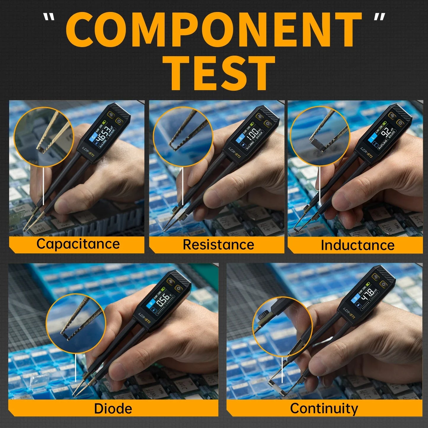 FNIRSI LCR-ST1 Mini Smart Tweezer – LCR, ESR, Resistance & Capacitance Tester for SMD Components