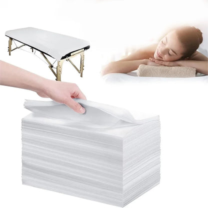 100pcs Disposable White Salon & Massage Table Covers – Breathable Non-Woven Spa & Tattoo Bedsheets