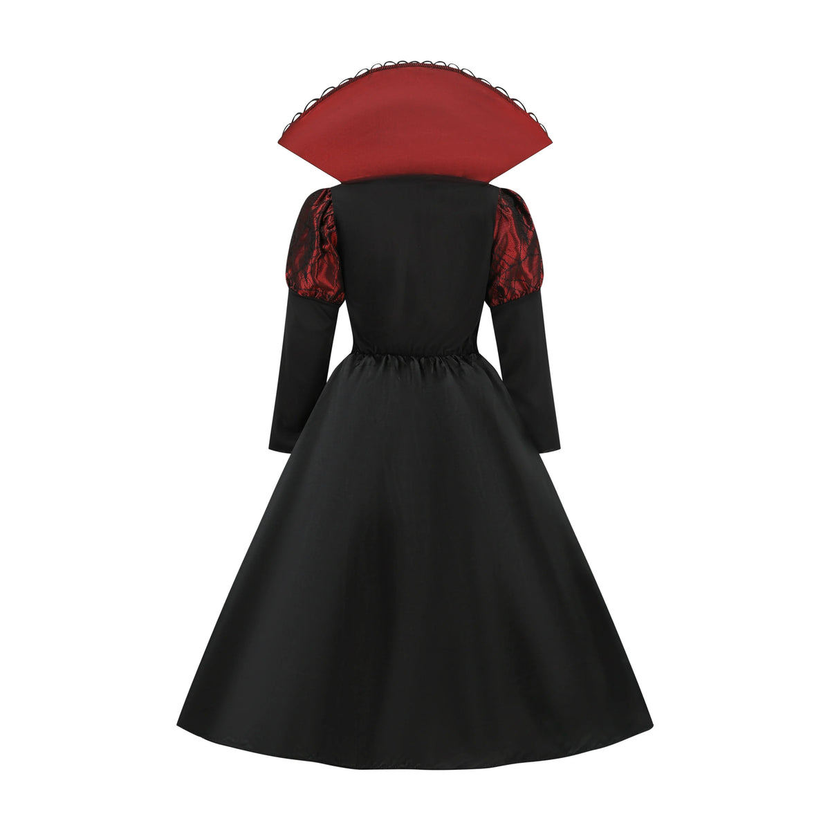 Girls Vampire Queen Costume - Black & Red Vintage Long Dress with Collar for Halloween & Cosplay