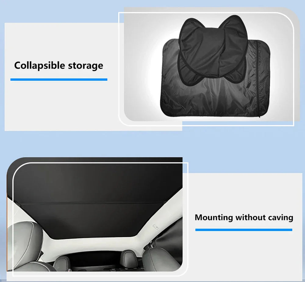 Split Sunshade for Tesla Model 3 (2017-2023) & Model Y – Front & Rear Sunroof Windshield Skylight Glass Roof Cooling Shade