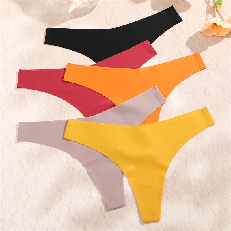 FINETOO 3PCS Women’s Ice Silk Seamless V-Waist Thongs — Low Rise Sport Panties, 10 Solid Colors, Breathable G-String