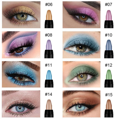 16-Color Pearlescent Eyeshadow Sticks – High Pigment Waterproof Glitter Eye Makeup Pencil, Long-Lasting & Smudge-Proof