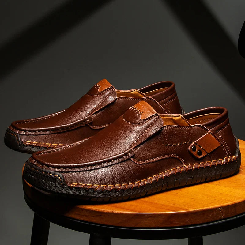 Handmade Leather Men’s Loafers – Casual Slip-On Flats, Comfortable Outdoor Walking Shoes