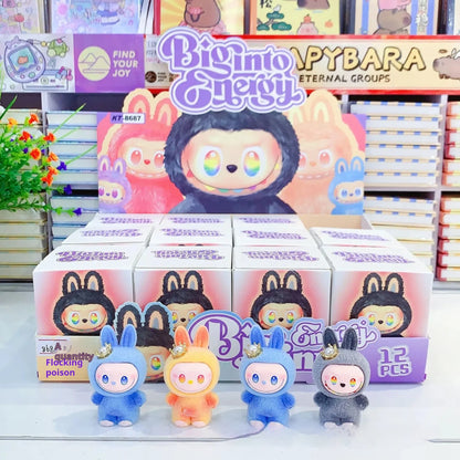 12pcs V3 Big Into Energy Cartoon Flocking Blind Box Cute Doll Desktop Ornaments Surprise Gifts for Kids