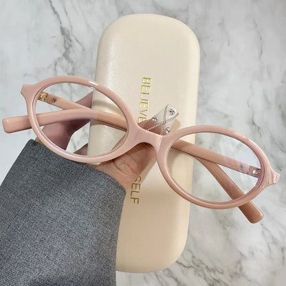 Oval Small Frame Retro Glasses for Women - Korean Plain Style Anti-Blue Light Eyewear, Ladies Optical Spectacles