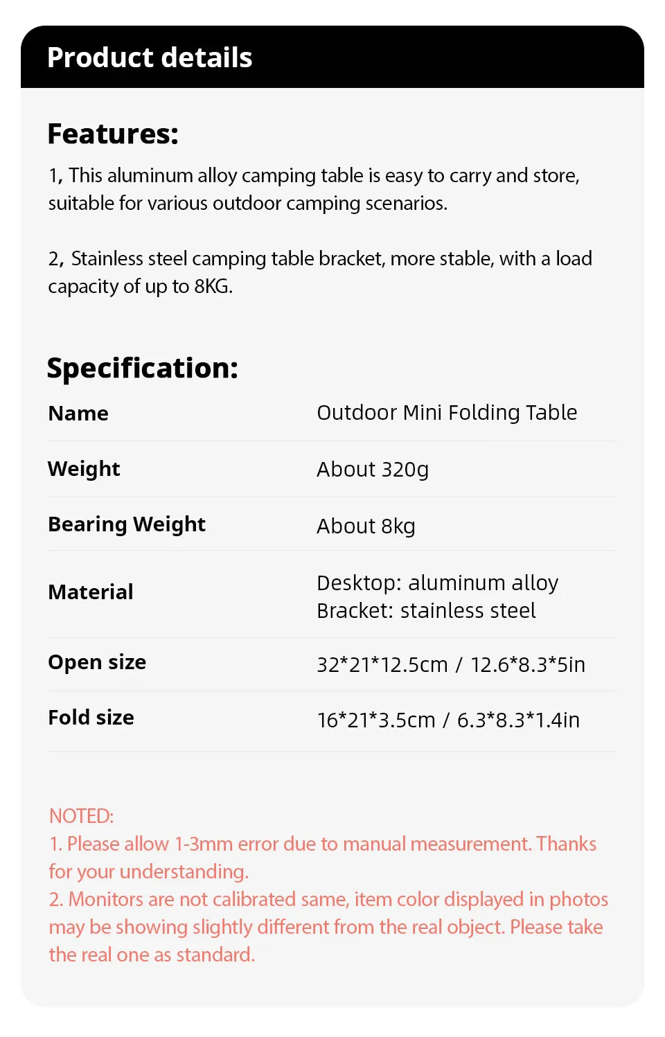 Portable Foldable Camping Table – Ultralight MDF Mini Coffee Table for Outdoor Hiking & Picnic Use