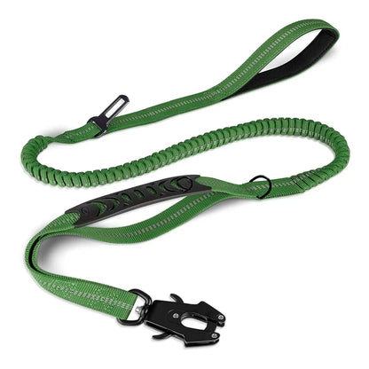 Reflective Shock Absorbing Bungee Dog Leash with Car Seatbelt – Heavy Duty No-Pull Leash for Large Dogs
