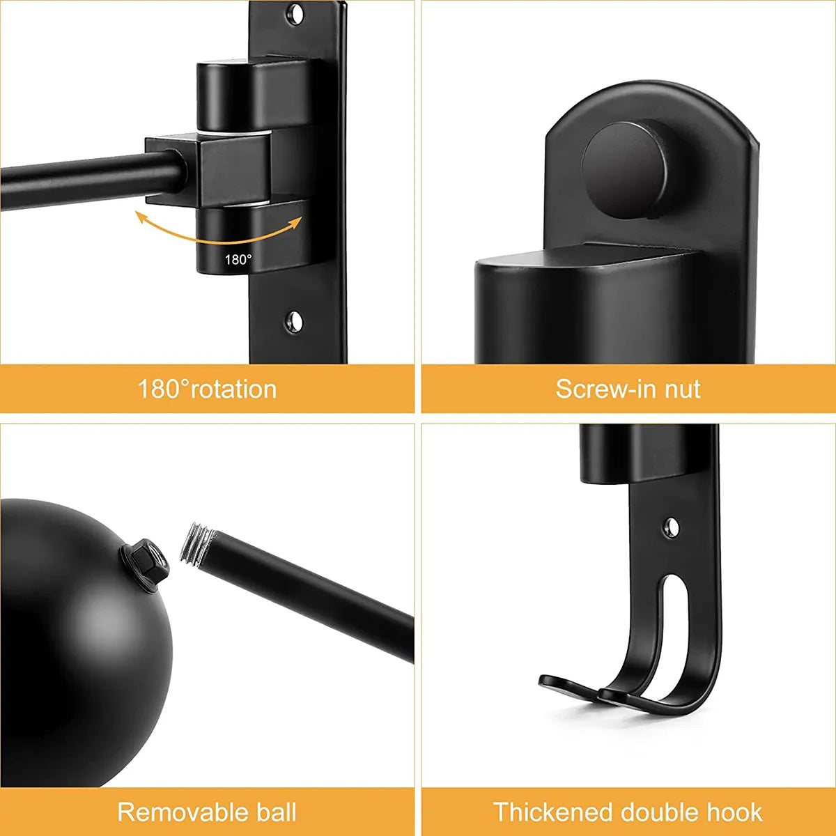 Stainless Steel Motorcycle Helmet Rack: 180° Rotation Wall Mount Helmet Holder with Double Hook for Bike Helmets