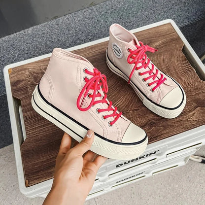 Women’s High-Top Canvas Shoes — Round-Toe, Low-Profile, Breathable Flat Heel Board Shoes for Spring/Summer