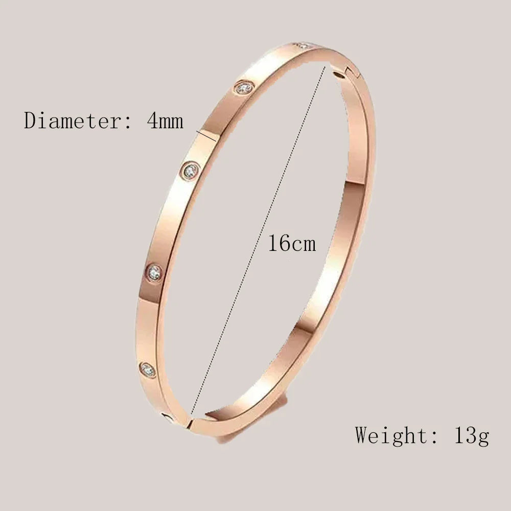 Stainless Steel Cuff Bracelet — Crystal Charm Bangle for Women, Fashion Jewelry