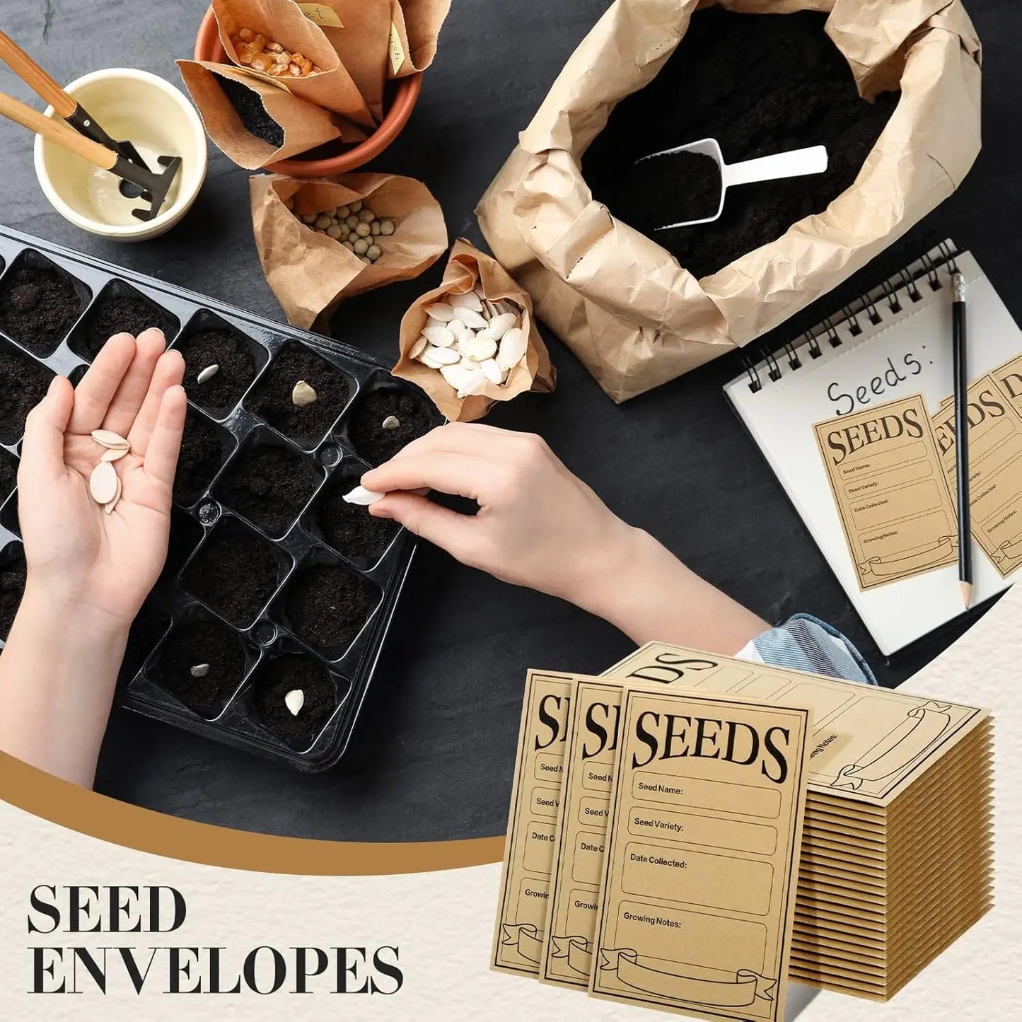 50/100/150 Pcs Brown Resealable Seed Envelopes – 3.15x4.72 Inch Small Storage Packets for Seeds