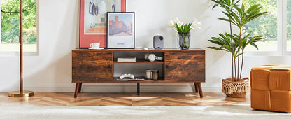 Wooden Fireplace TV Stand for 60 Inch TV – Living Room Entertainment Center with Adjustable Shelf & 2 Storage Cabinets
