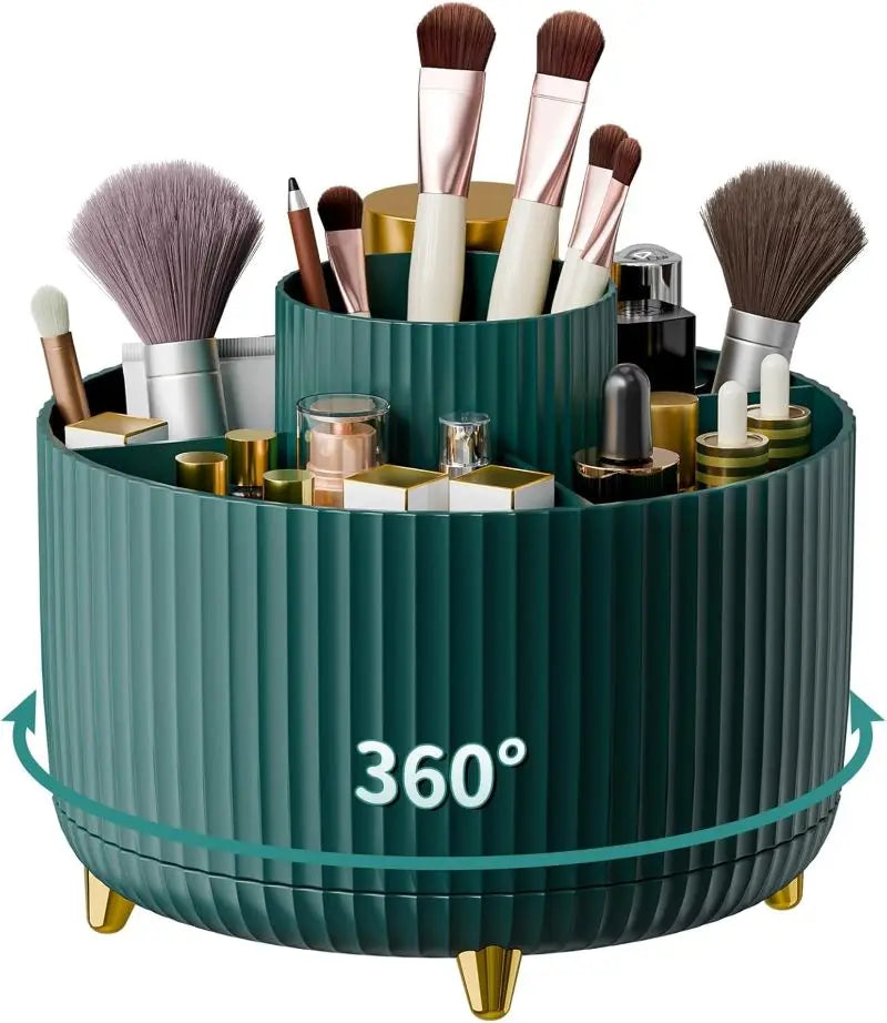 360° Rotating Makeup Brush Holder - 5 Slot Cosmetic Organizer for Brushes, Skincare & Vanity Storage