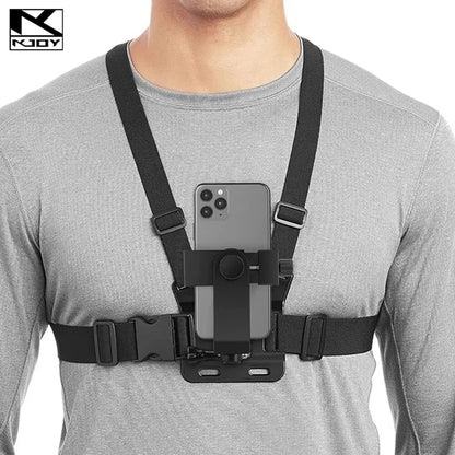 Adjustable Phone Clip Holder with Chest Strap Fixation Bracket - Black Holder Accessory for Sport and Mobile Phone Camera