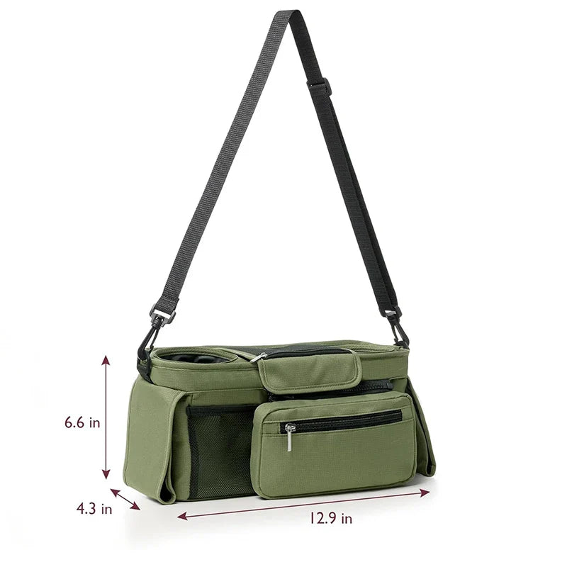Baby Stroller Storage Bag — Large Capacity Travel Hanging Mummy Bag with Phone & Bottle Holder, Diaper Bag for Pram Accessories