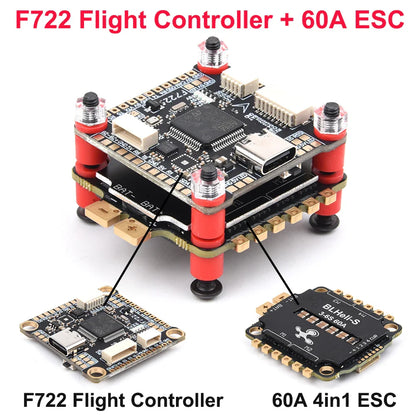 F405/F405HD & F7/F722 Flight Controller Stack with F4 V3S Plus FC + 60A 4-in-1 BLHeli_S ESC – 30.5×30.5mm for RC FPV Racing Drone