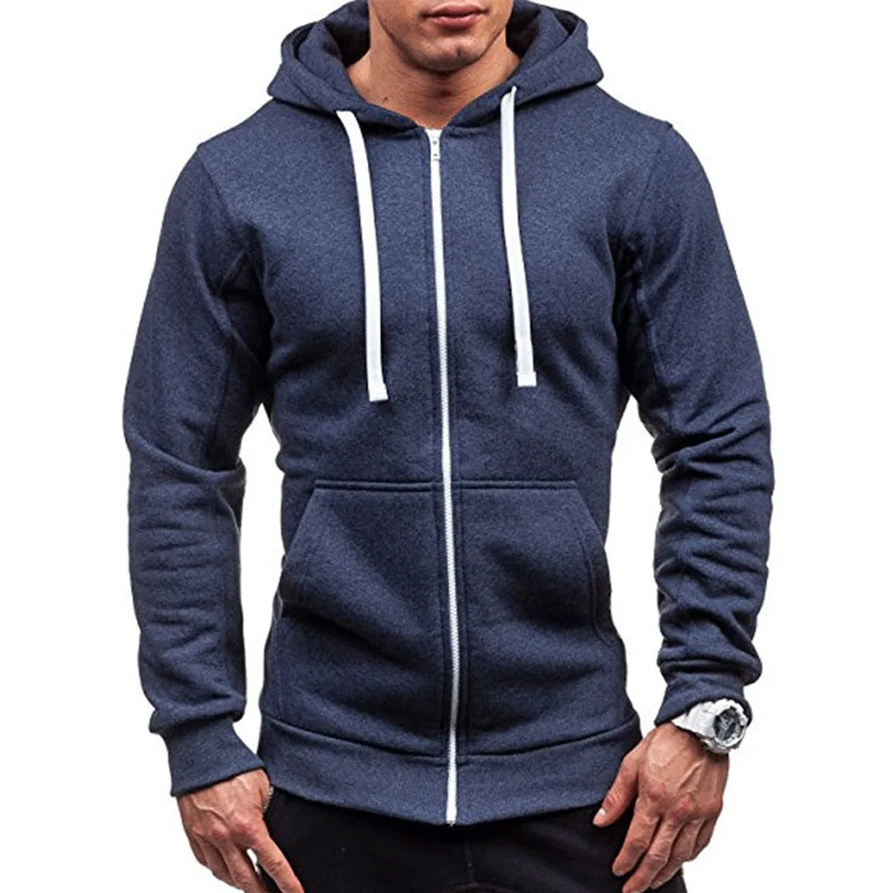 Men’s Casual Zip Hoodie – Solid Color Hooded Sweatshirt Jacket Cardigan for Spring & Autumn