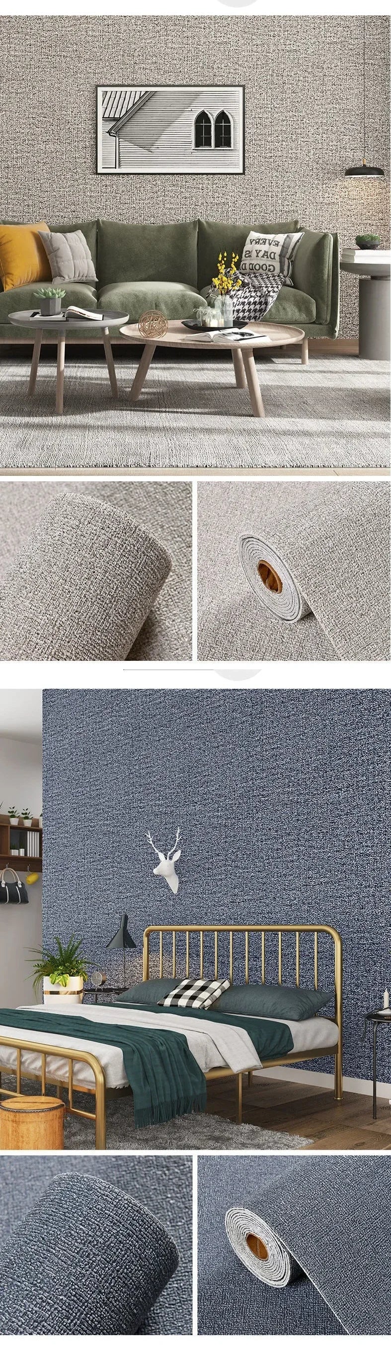 Linen 3D Foam Self-Adhesive PVC Wallpaper - Solid Color, Thickened Waterproof Wall Stickers for Home Renovation & Decor