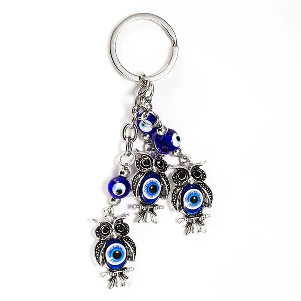 Lucky Eye Fatima Hand Keychain – Alloy Tree of Life Elephant Owl Blue Turkish Evil Eye Car Keyring Jewelry for Men & Women Gift
