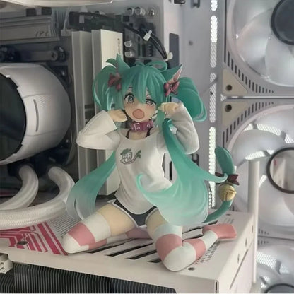 Hatsune Miku 12cm Neko Ears Figure – Cute Anime Desktop Figurine T-Shirt Ver. Kawaii Model Toy Decor