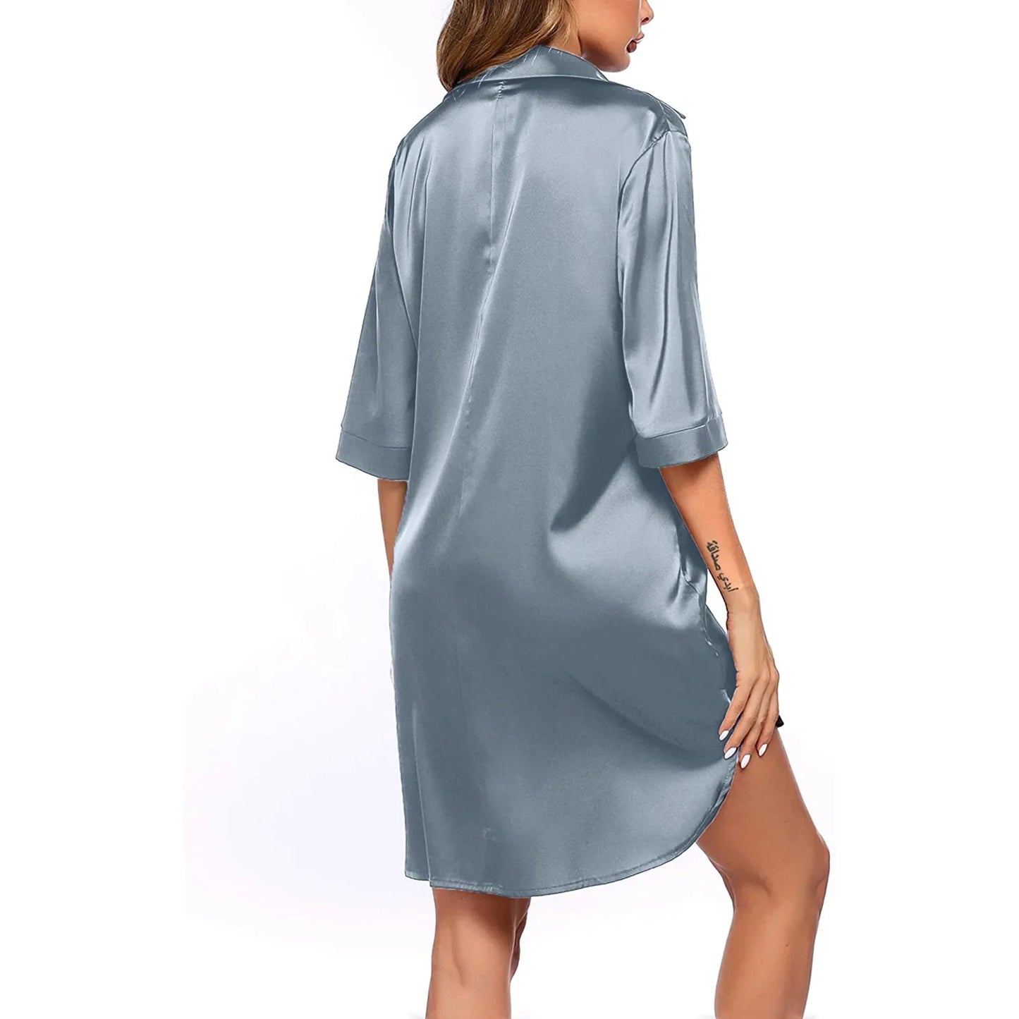 Women’s Silky Soft Long Sleeve Pajamas – Solid Color Sexy Nightshirt, Comfortable Home Sleepwear