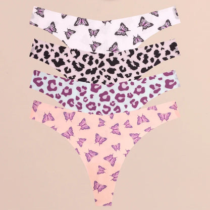 FINETOO 4Pcs Women’s Seamless Thong Underwear - Ultra Soft Leopard Print G-String Lingerie with Stretch Comfort Fit