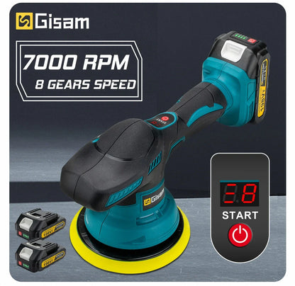 Gisam 8-Gear Digital Cordless Car Polisher — Electric Auto Waxing & Polishing Machine Compatible with Makita 18V Battery