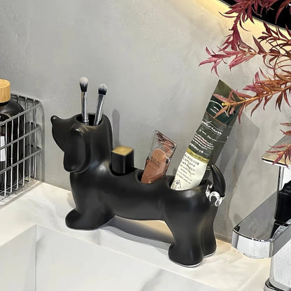 Dachshund Ceramic Toothbrush Holder – Electric Toothbrush Storage Rack and Bathroom Sink Organizer with Toothpaste Holder