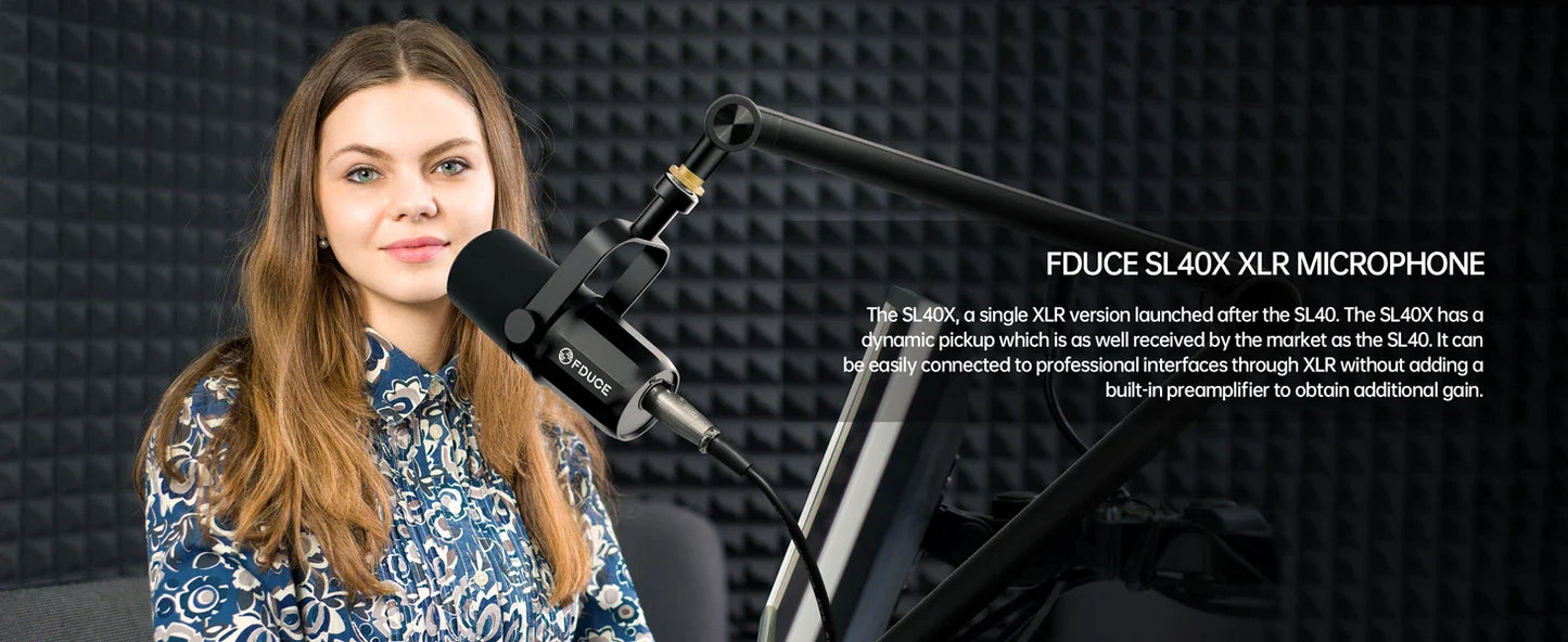 FDUCE SL40X/SL40 USB & XLR Dynamic Microphone – Built-in Headset Output & Sound Insulation for Podcasts, Gaming & Live Broadcast