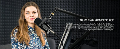 FDUCE SL40X/SL40 USB & XLR Dynamic Microphone – Built-in Headset Output & Sound Insulation for Podcasts, Gaming & Live Broadcast