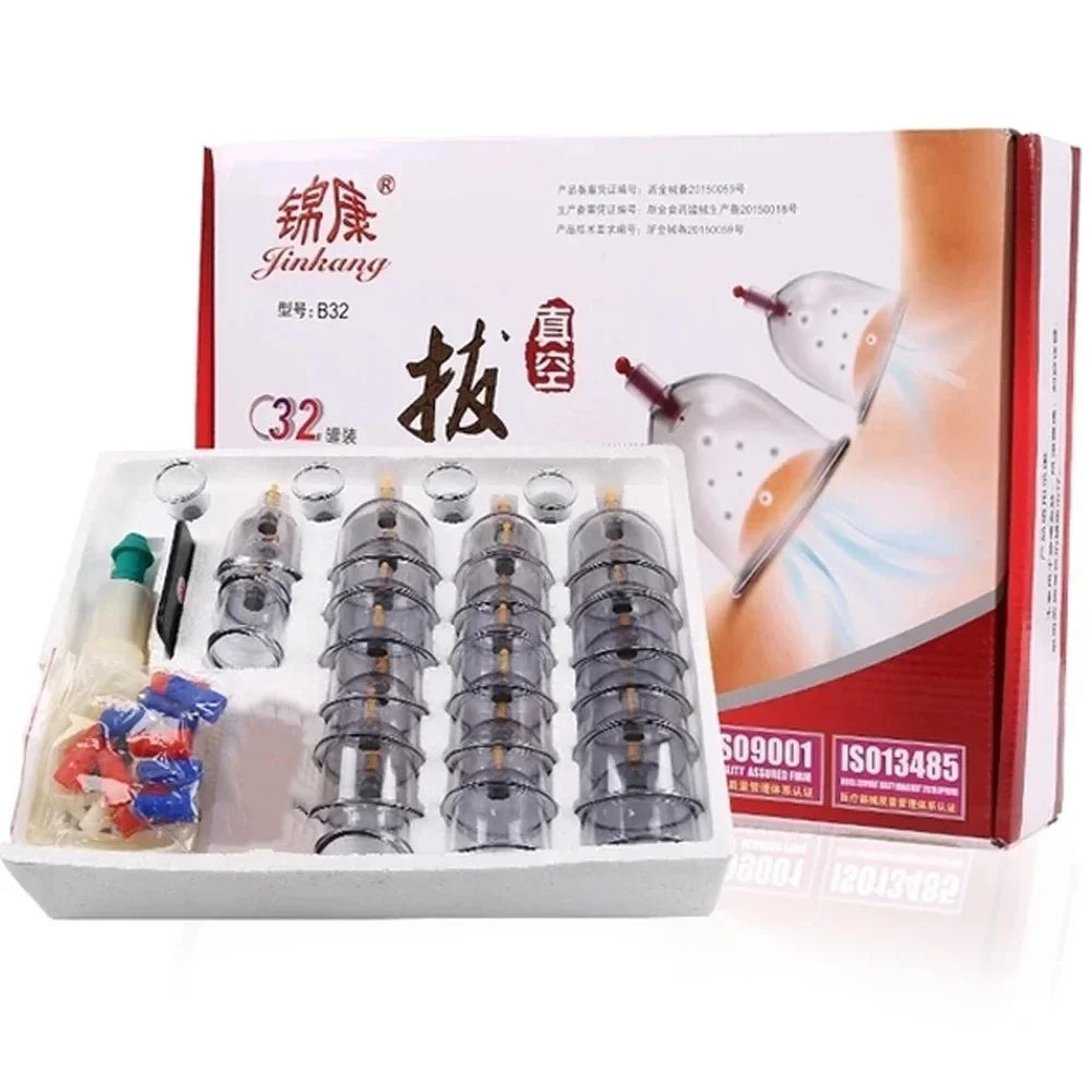 32PCS Professional Vacuum Cupping Set — Body Massager with Suction Cups for Relaxation, Detox & Anti-Cellulite Therapy