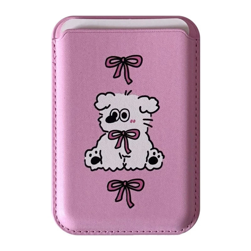 Cute Dog Cartoon Magnetic Phone Card Holder – Back Case Wallet for iPhone 15/14 with MagSafe Slot for ID & Bank Cards